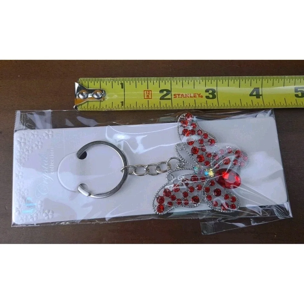 NIP Crystal Collection Red Crystal‎ Butterfly Silver Tone Keychain Backpack